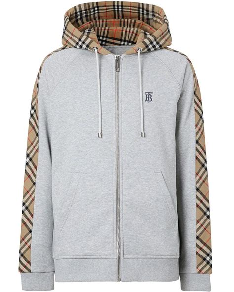 burberry hoodie grey|Burberry vintage check zipped hoodie.